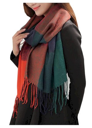 Wander Agio Women's Fashion Long Shawl Big Grid Winter Warm Lattice Large Scarf