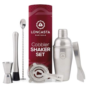 10pc Cocktail Maker Set Shaker Glass Twisted Bar Spoon Strainer Wood Muddler