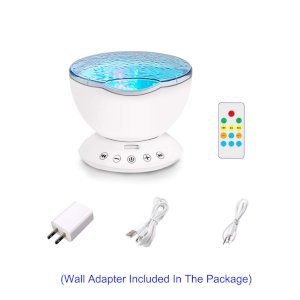[Wall Adapter Included] Remote Control Ocean Wave LED Projector Night Light With 7 Colorful Light Mode and Built-in Music Player White