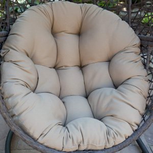 Resin Wicker Espresso Hanging Egg Chair with Tufted Khaki Cushion and Stand